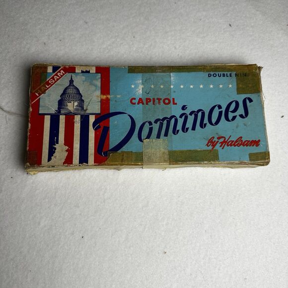 Vtg Halsam Capitol Dominoes Double Nine Set Original Box - Picture 2 of 5